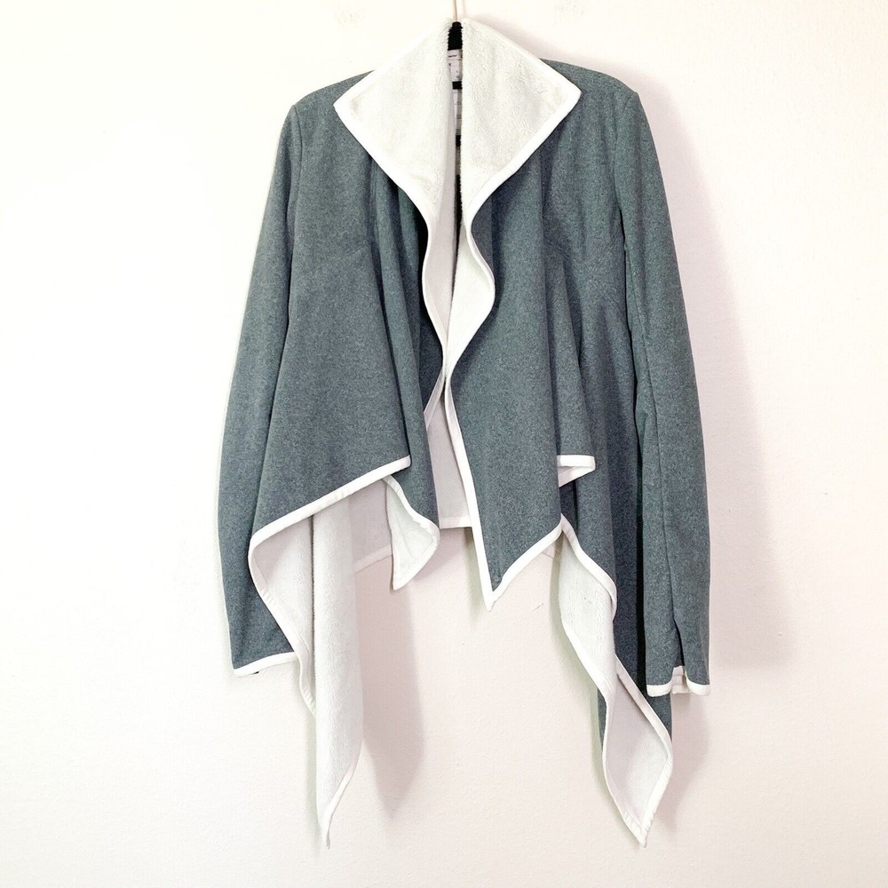 lululemon athletica Slate Green Draped Waterfall Jacket with White Trim